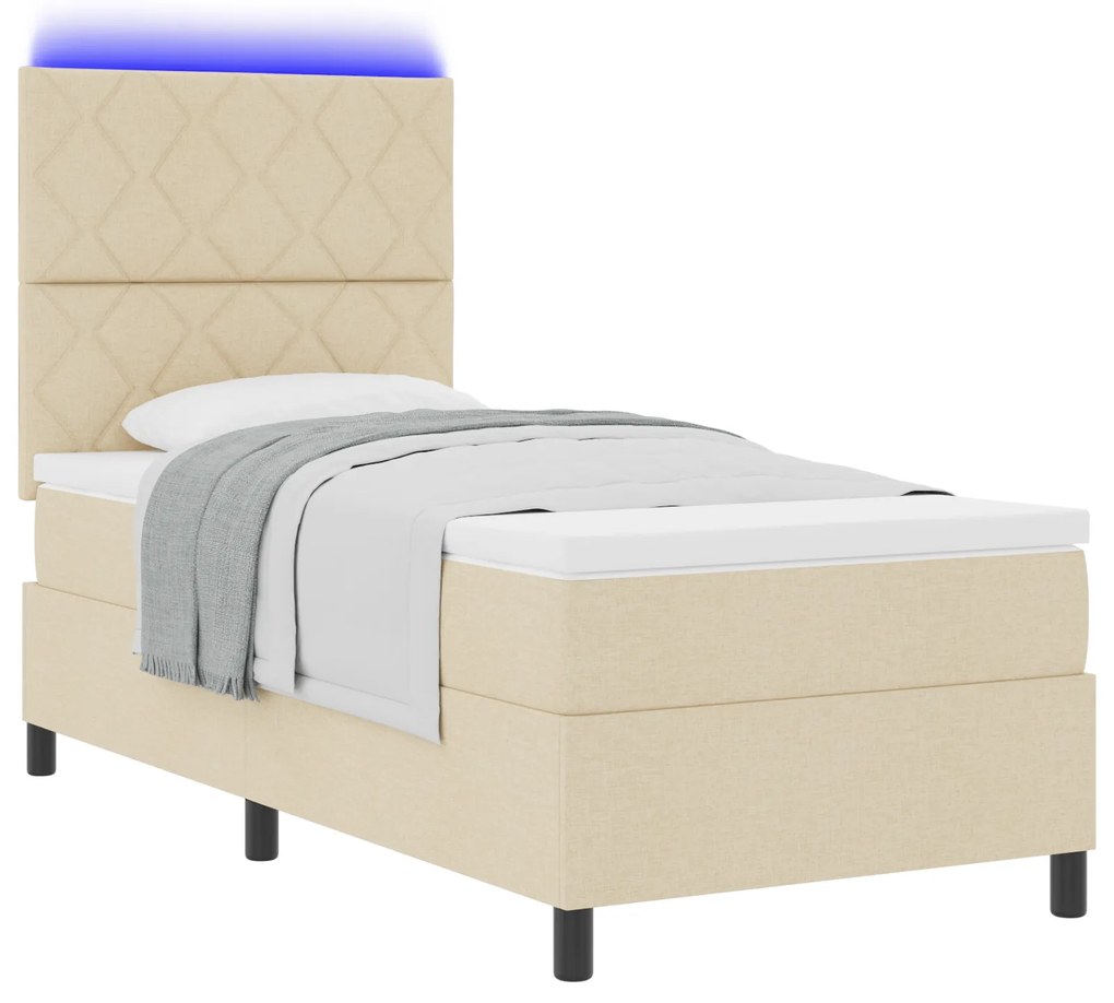 vidaXL Κρεβάτι με ελατήρια και στρώμα & LED Κρεμ 90x200 εκ Ύφασμα