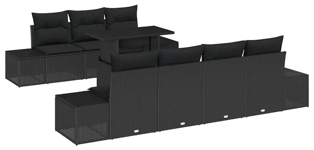 vidaXL Σετ Καναπέ Κήπου με μαξιλάρι 8 pcs Μαύρο 100 x 55 x 73 εκ.