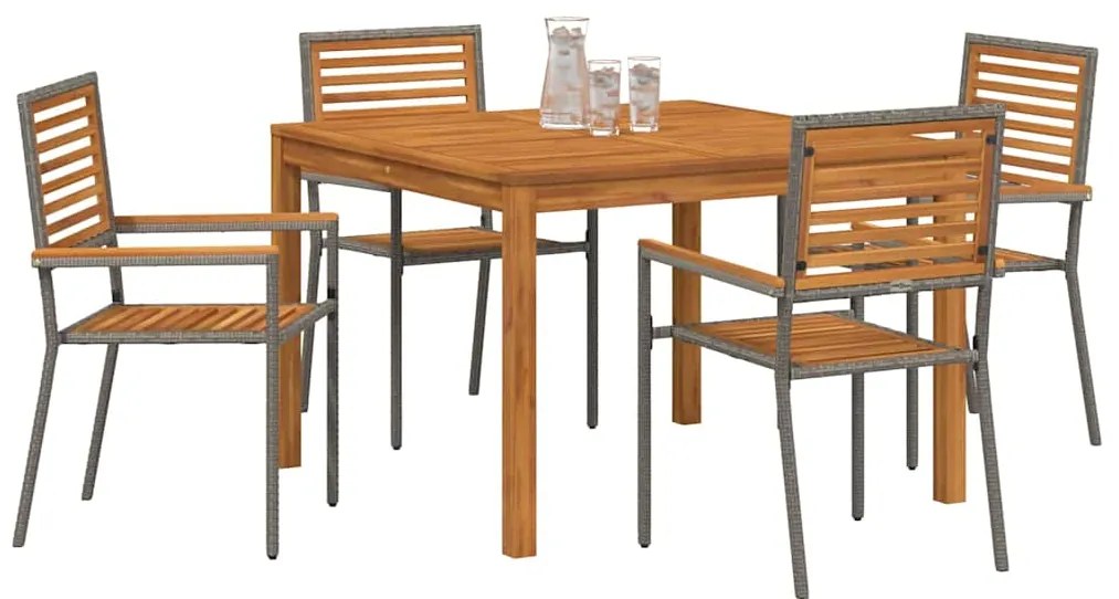 vidaXL Σέτ φαγητού για κήπο 5 pcs Γκρι Πολυ ράταν