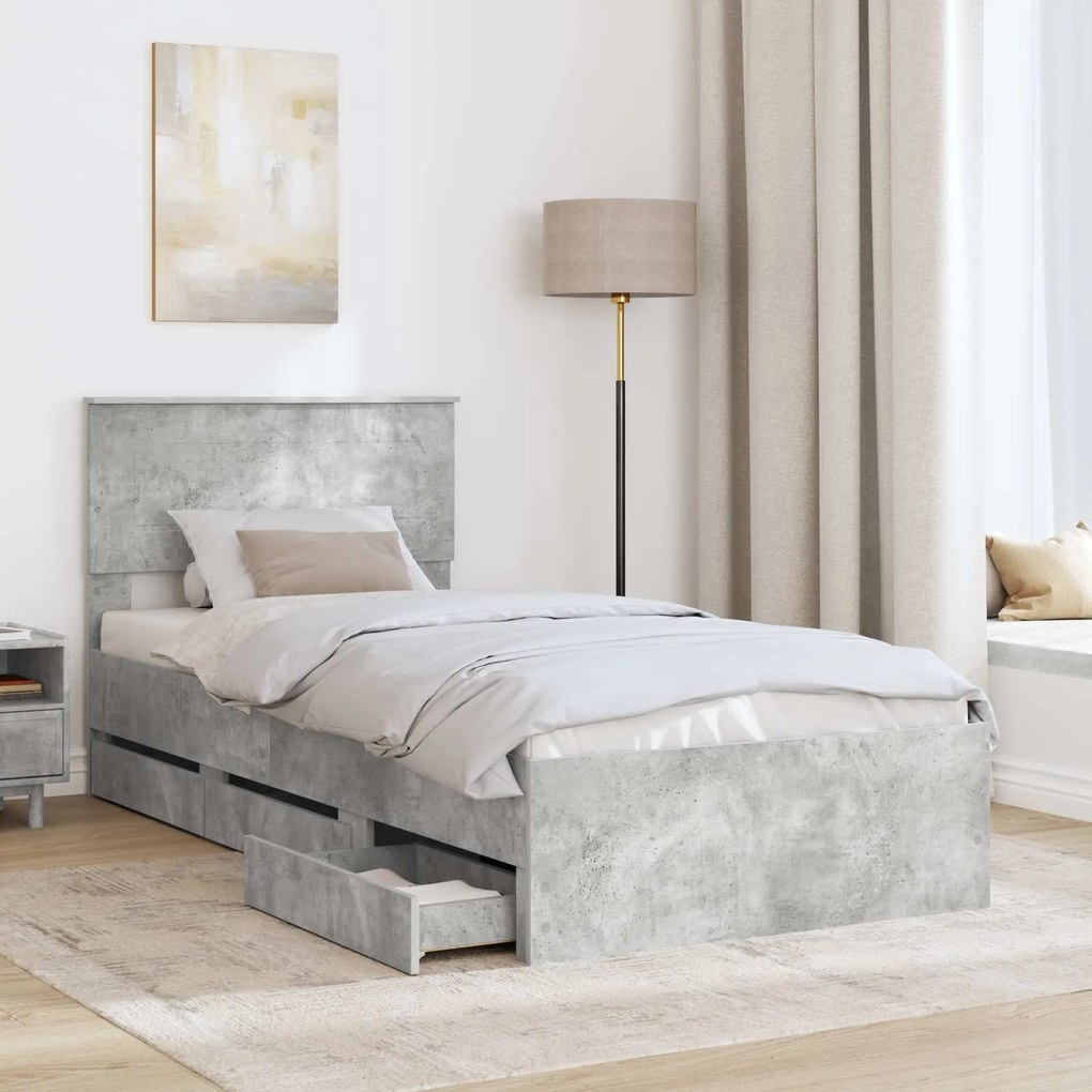 vidaXL Σκελετός Κρεβατιού Σκυρόδεμα Γκρι 75 x 190 cm Μηχανήματος Ξύλο