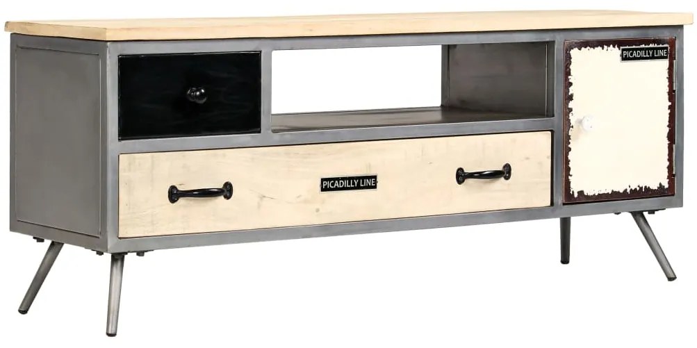 vidaXL Έπιπλο Τηλεόρασης 120x30x45 εκ. από Μασίφ Ξύλο Μάνγκο & Ατσάλι