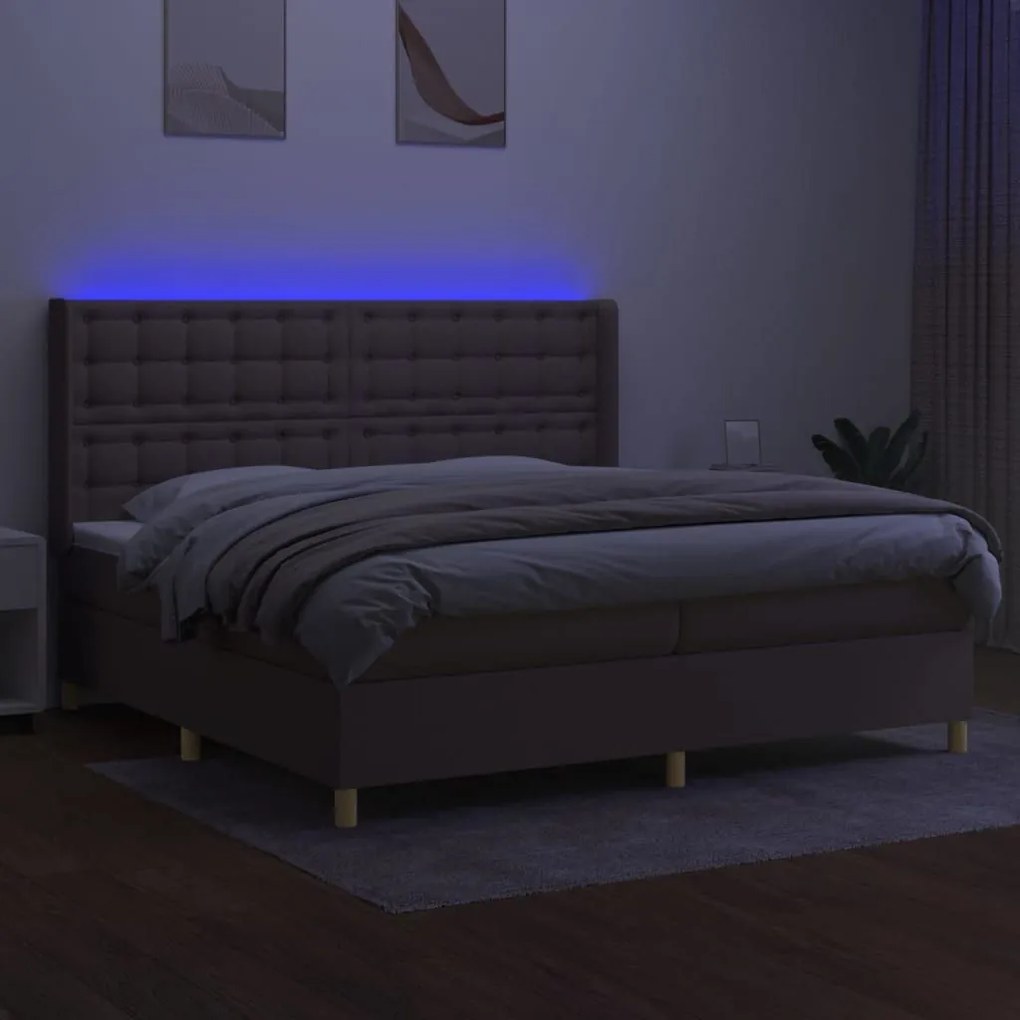 Κρεβάτι Boxspring με Στρώμα &amp; LED Taupe 200x200 εκ. Υφασμάτινο - Μπεζ-Γκρι