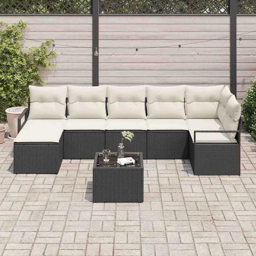 vidaXL Σετ Καναπέ Κήπου 8 pcs Μαύρο Πολυ ράταν