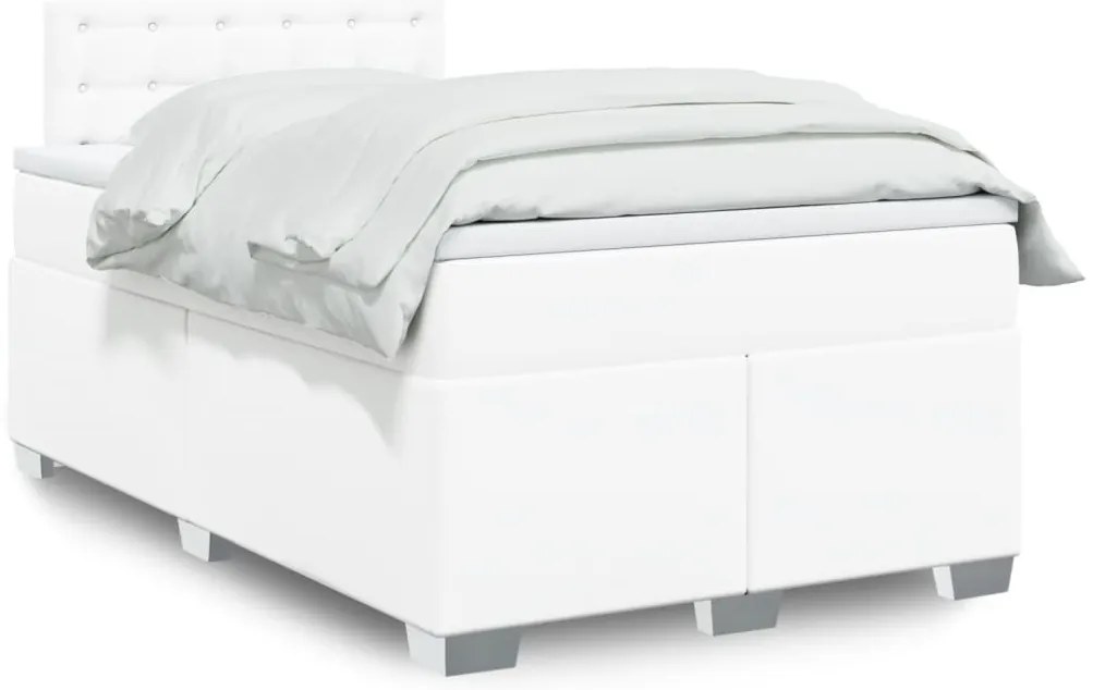 vidaXL Κρεβάτι Boxspring με Στρώμα Λευκό 120x200εκ.από Συνθετικό Δέρμα
