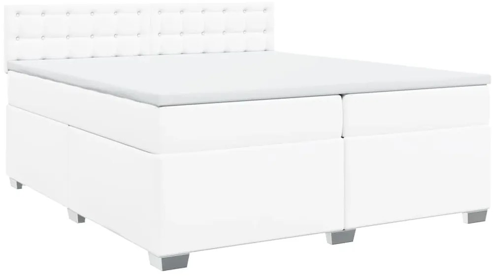 vidaXL Κρεβάτι Boxspring με Στρώμα Λευκό 200x200 εκ. Συνθετικό Δέρμα