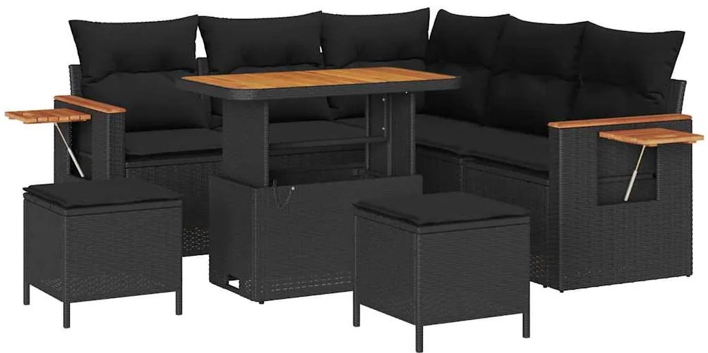 vidaXL Σετ Καναπέ Κήπου με μαξιλάρι 8 pcs Μαύρο 90 x 55 x 71 cm