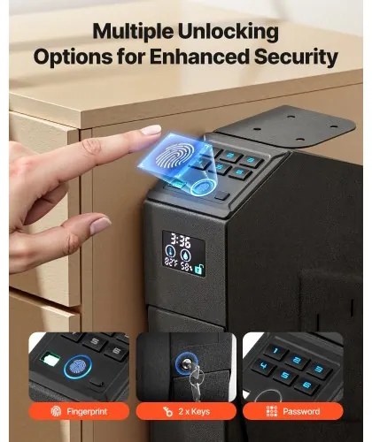 VEVOR Gun Safe, Slider Handgun Gun Safe with Screen, Fingerprint/Password/Key, 3-Way Quick Access Firearm Case Box with LED for 1 Pistol & Magazine, Mounted Gun Box for Nightstand Bedside Desk Car