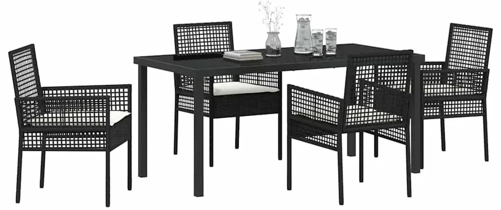 vidaXL Σέτ φαγητού για κήπο με μαξιλάρι 5 pcs Μαύρο Πολυ ράταν
