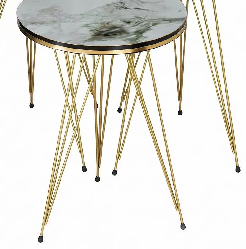 Τραπεζάκια σαλονιού Βοηθητικά Wakmi σετ 3 τεμ. σε λευκό μπεζ μάρμαρο μελαμίνη - χρυσό μέταλλο 33x33x55 εκ.