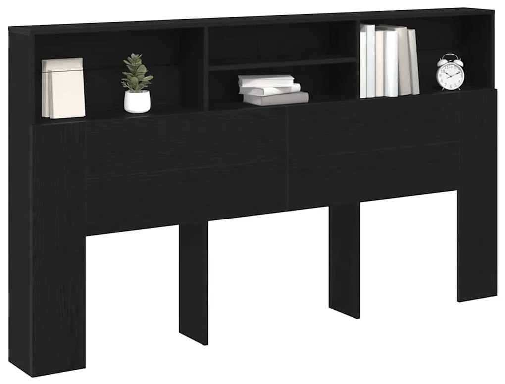 vidaXL Κρεβάτι με Κεφαλάρι με ράφι Μαύρη δρυς 180 x 19 x 103.5 cm