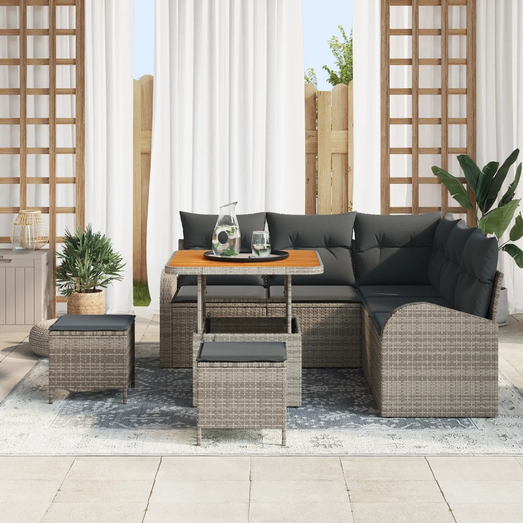 vidaXL Σετ Καναπέ Κήπου με μαξιλάρι 8 pcs Γκρι Πολυ ράταν