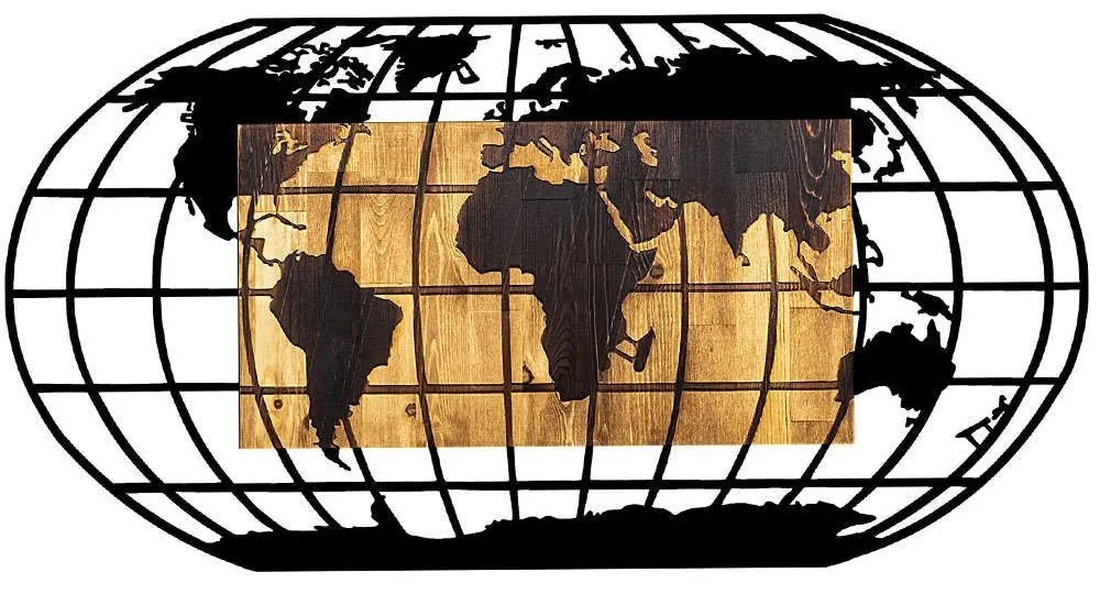 Διακοσμητικό Τοίχου World Map 899SKL2191 102x3x50cm Walnut-Black Wallity Metal,Wood