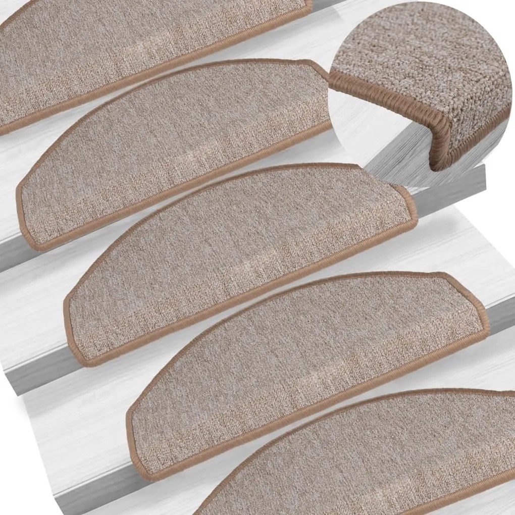 Πατάκια Σκαλιών 15 τεμ. Ανοιχτό Καφέ Ημίστρογγυλά Μεγάλα 65x24x4 εκ.