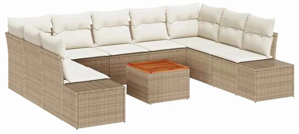 vidaXL Σετ Καναπέ Κήπου με μαξιλάρι 10 pcs Μπεζ Πολυ ράταν