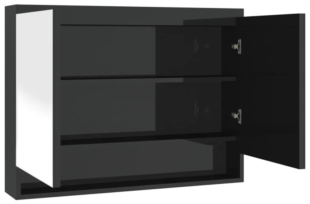 vidaXL Ντουλάπι Μπάνιου με Καθρέφτη 80x15x60 εκ. Λαμπερό Μαύρο από MDF