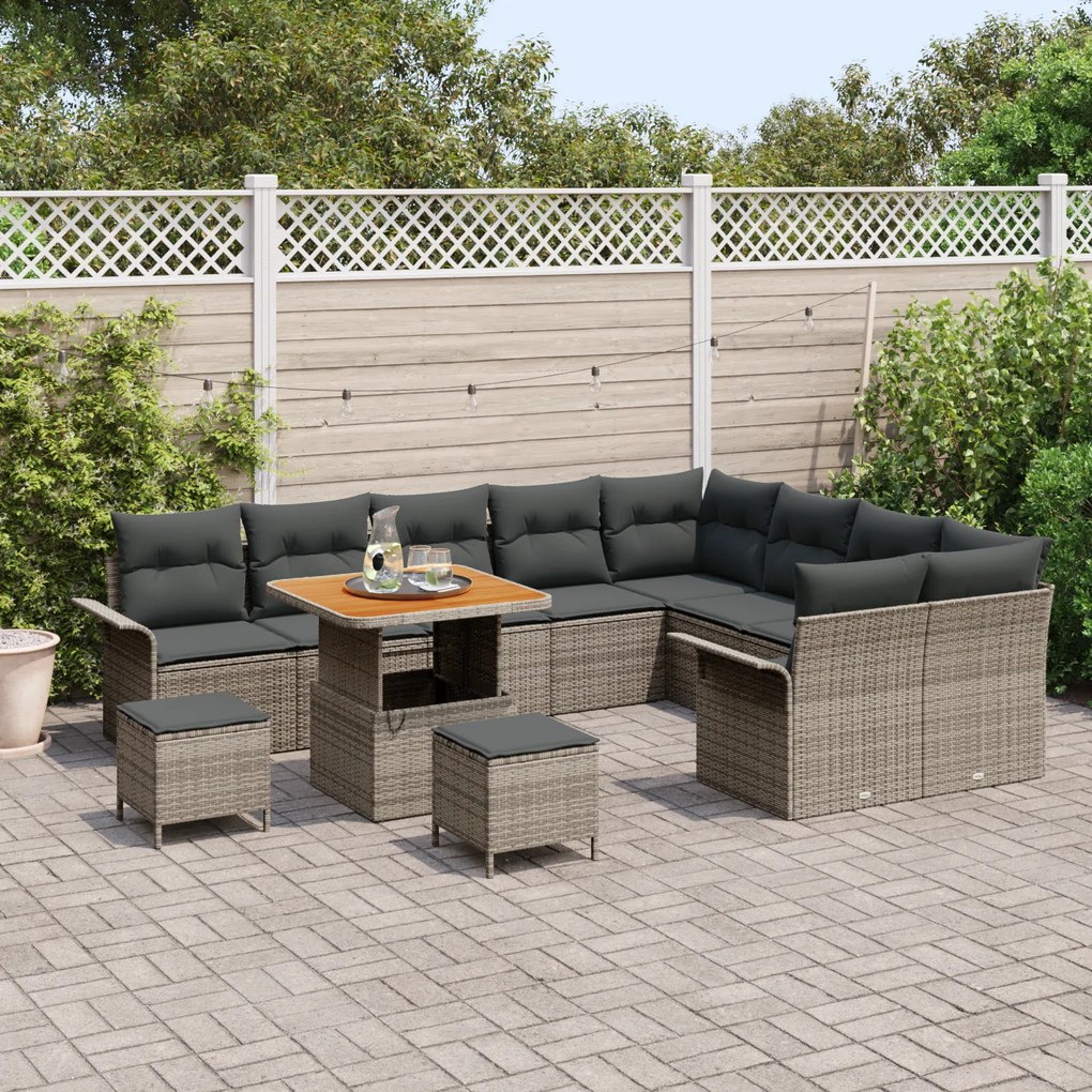 vidaXL Σετ Καναπέ Κήπου με μαξιλάρι 12 pcs Γκρι 80 x 80 x 71 cm