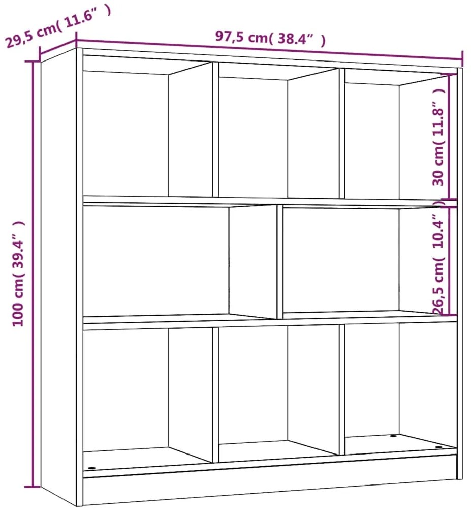 vidaXL Βιβλιοθήκη Γκρι Sonoma 97,5x29,5x100 εκ. από Επεξεργασμένο Ξύλο