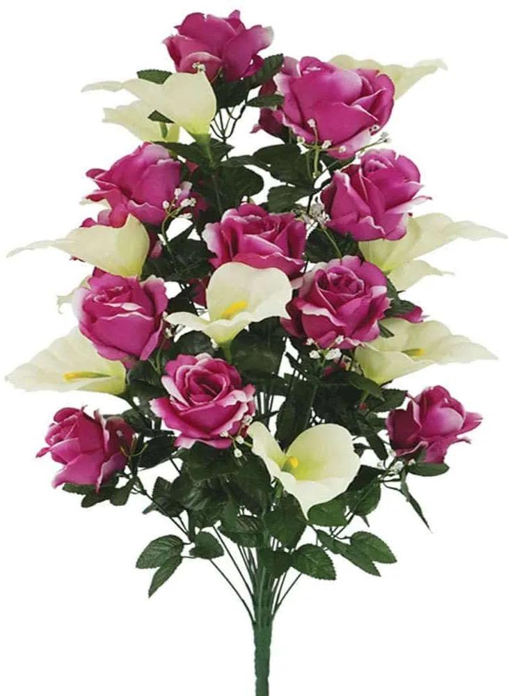 Διακοσμητικό Τεχνητό Μπουκέτο Τριαντάφυλλο-Κάλλα 00-00-27421-4 54cm Multi-Fuchsia Marhome Συνθετικό Υλικό