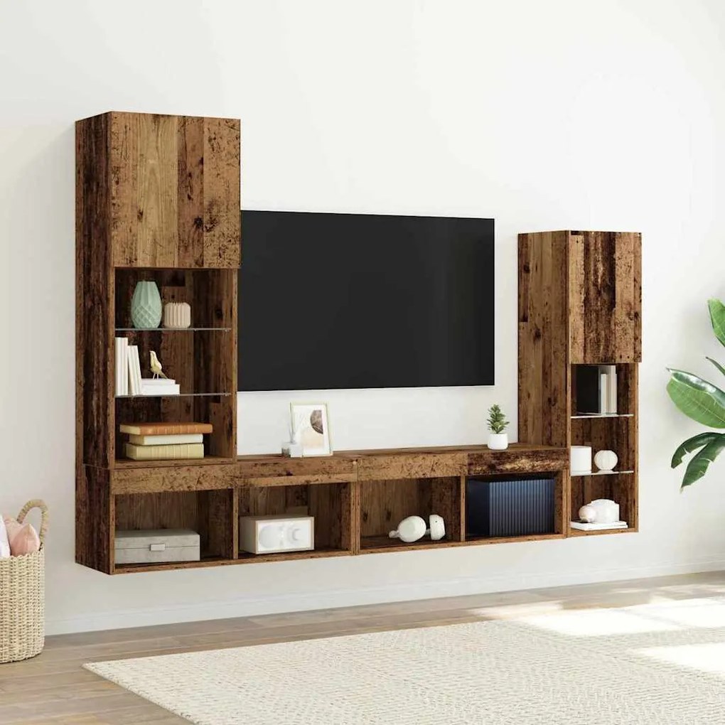 vidaXL Ντουλάπι TV 4 pcs Παλαιό ξύλο 40.5 x 30 x 102 εκ.