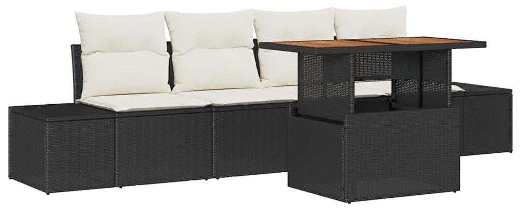 vidaXL Σέτ φαγητού για κήπο με μαξιλάρι 5 pcs Μαύρο και Κρέμα