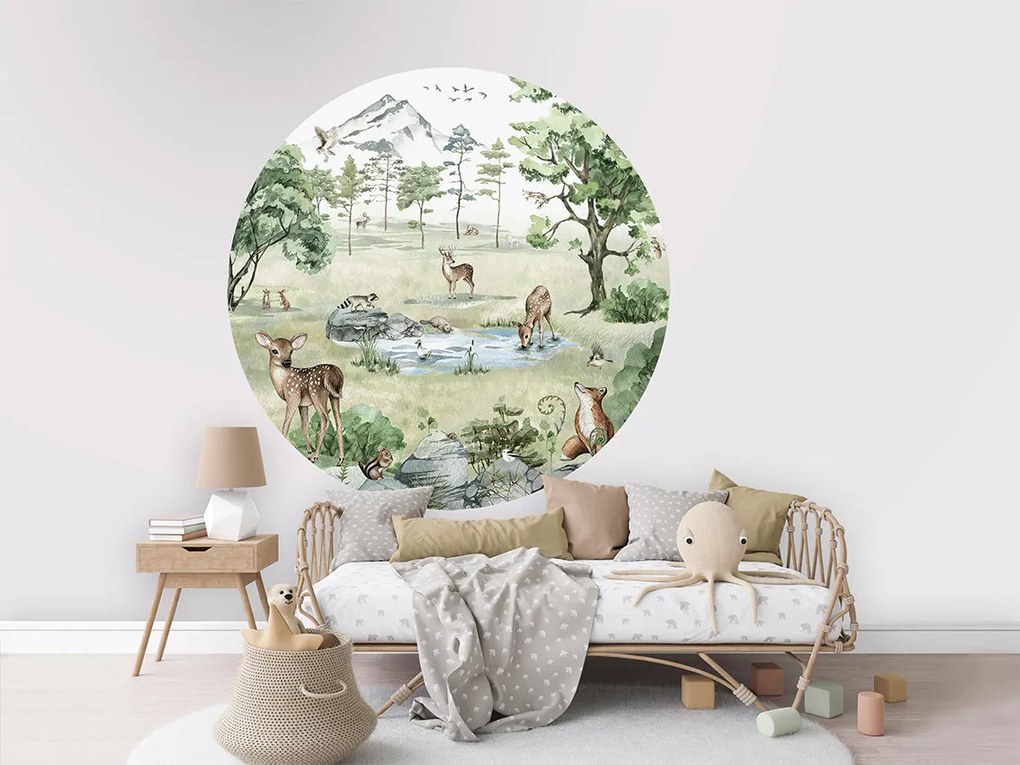 Deer Forest Summer Ταπετσαρια Τοιχου Πρασινο Στρογγυλη 80cm