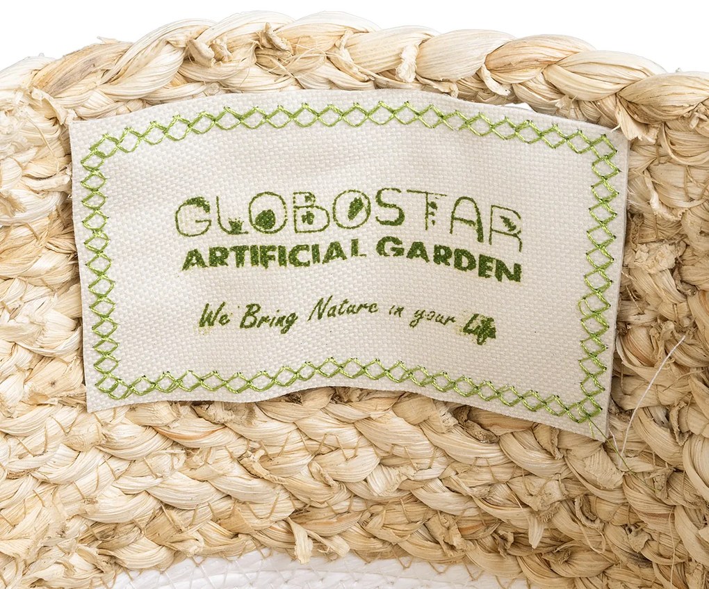 GloboStar® Artificial Garden NEVADA 20575 Διακοσμητικό Πλεκτό Κασπώ Γλάστρα - Flower Pot Μπεζ με Λευκό Φ23 x Υ23cm