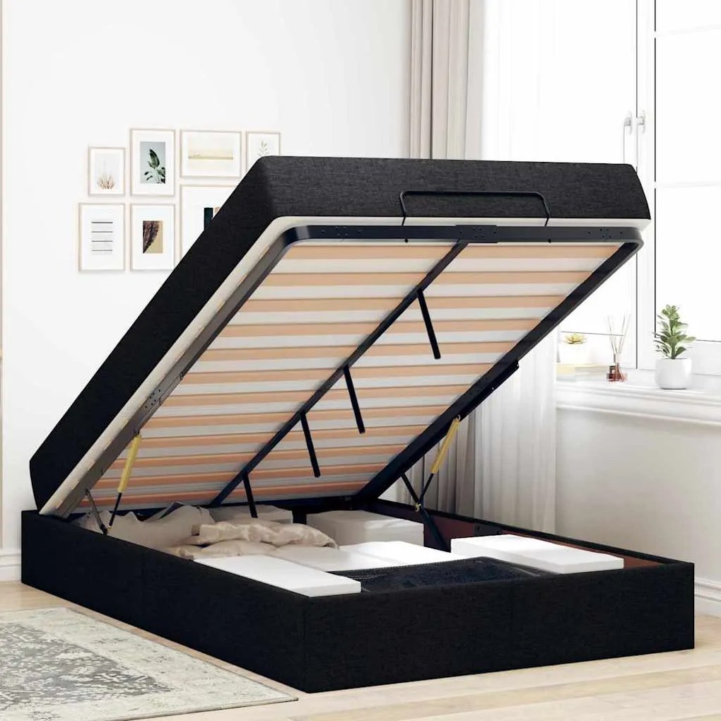 vidaXL Σκελετός κρεβατιού με στρώμα με στρώμα 2 pcs Μαύρο ύφασμα