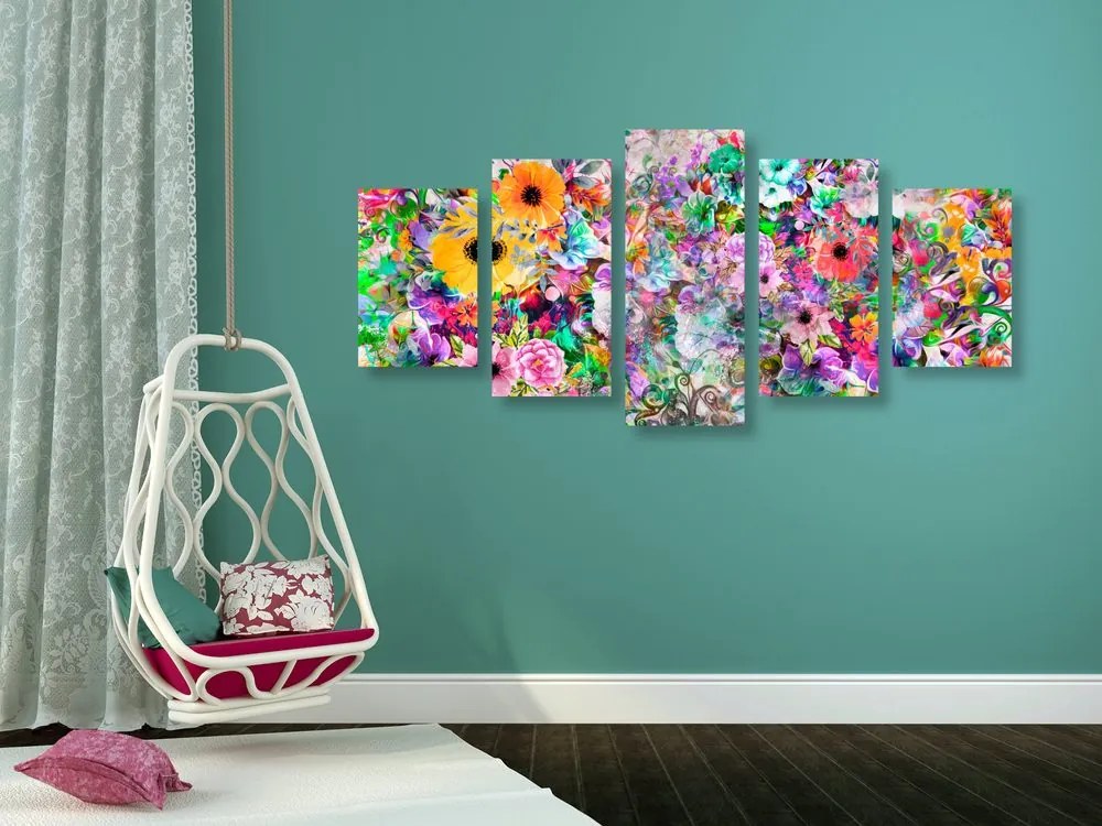 Εικόνα 5 μερών πολύχρωμα λουλούδια - 100x50