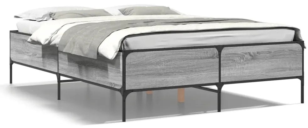 vidaXL Πλαίσιο Κρεβατιού Γκρι Sonoma 120 x 190εκ. Επεξ. Ξύλο & Μέταλλο