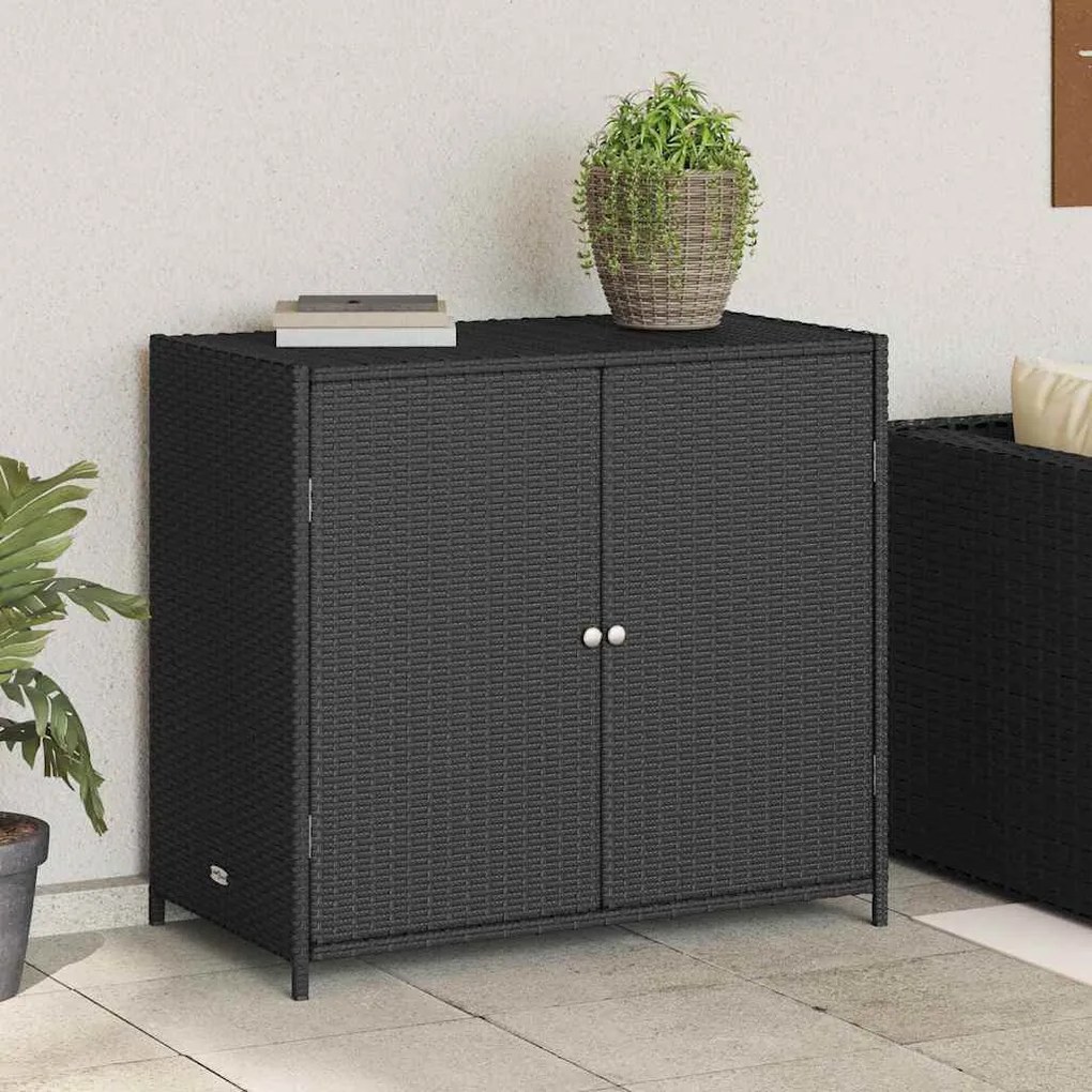 vidaXL Ντουλάπι Αποθήκευσης Κήπου Μαύρο 83x45x76 εκ. Συνθετικό Ρατάν