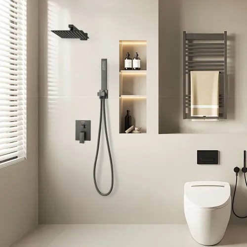 VEVOR Shower Faucet Set 8&quot; Square Rain Shower Head and Hand Set Matte Black