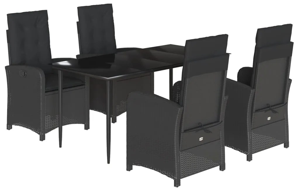 vidaXL Σετ Τραπεζαρίας Κήπου 5 Τεμαχίων Μαύρο Συνθ. Ρατάν με Μαξιλάρια