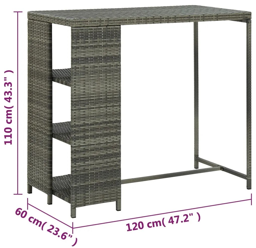 ΤΡΑΠΕΖΙ ΜΠΑΡ ΜΕ ΡΑΦΙΑ ΓΚΡΙ 120X60X110 ΕΚ. ΑΠΟ ΣΥΝΘΕΤΙΚΟ ΡΑΤΑΝ 313477