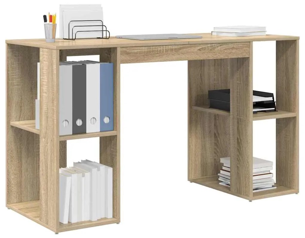 vidaXL Γραφείο με Αποθήκευση με ράφι Sonoma Δρυς 130 x 50.5 x 75 εκ.