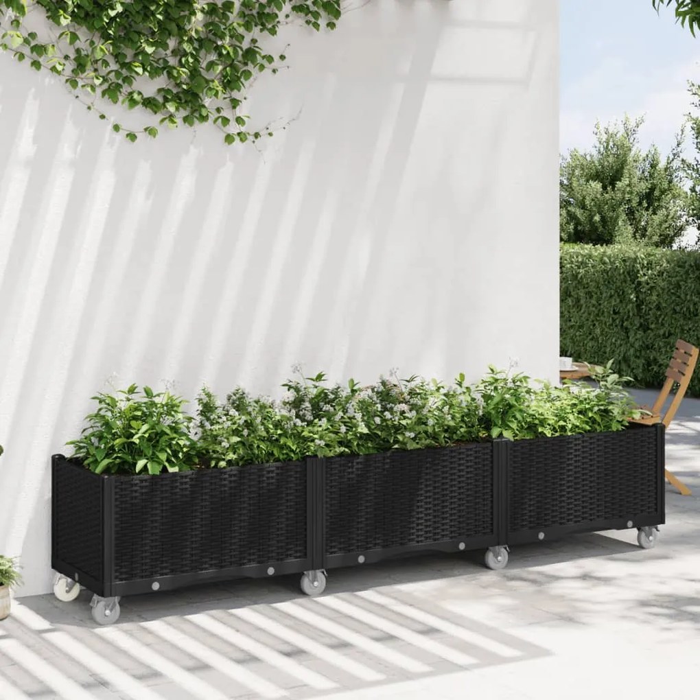 vidaXL Ζαρντινιέρα Κήπου με Ροδάκια Μαύρο 240x50x54 εκ. Πολυπροπυλένιο