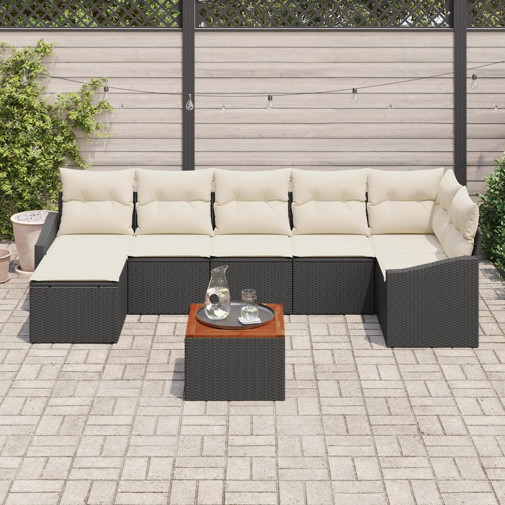 vidaXL Σετ καναπέ κήπου 8 τεμαχίων με μαξιλάρια Black Πολυ Ρατάν Ακακίας