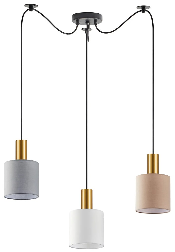 SE21-GM-4-BL3-SH12 ADEPT FLEX Gold Matt Pendant White, Grey, Brown Fabric Shade+