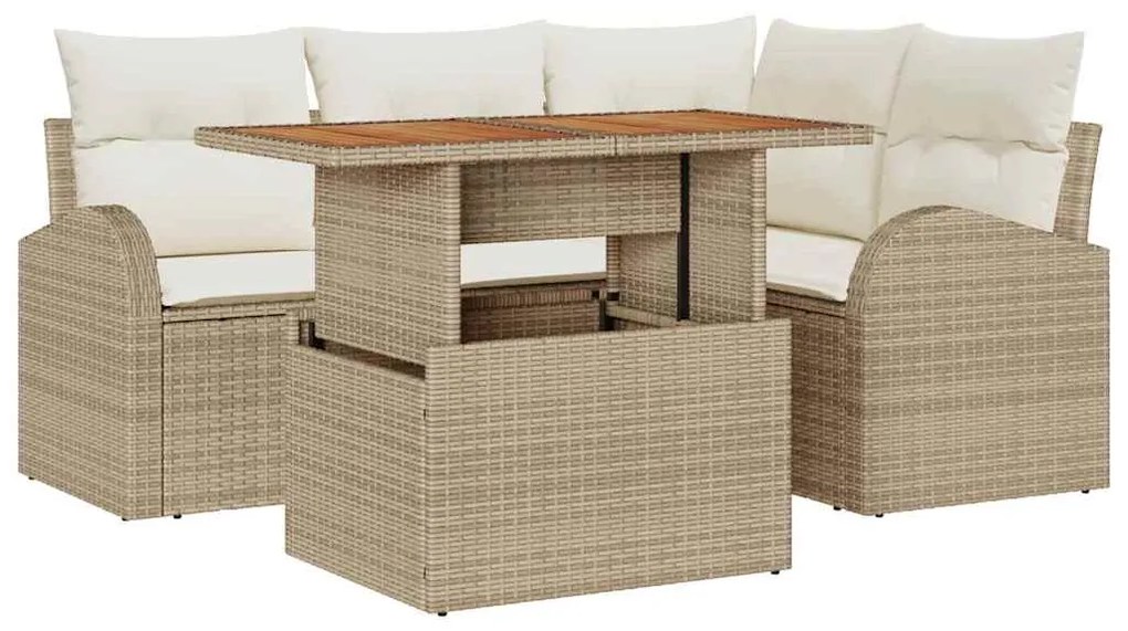 vidaXL Σετ Καναπέ Κήπου με αποθήκευση 5 pcs Μπεζ Πολυ ράταν