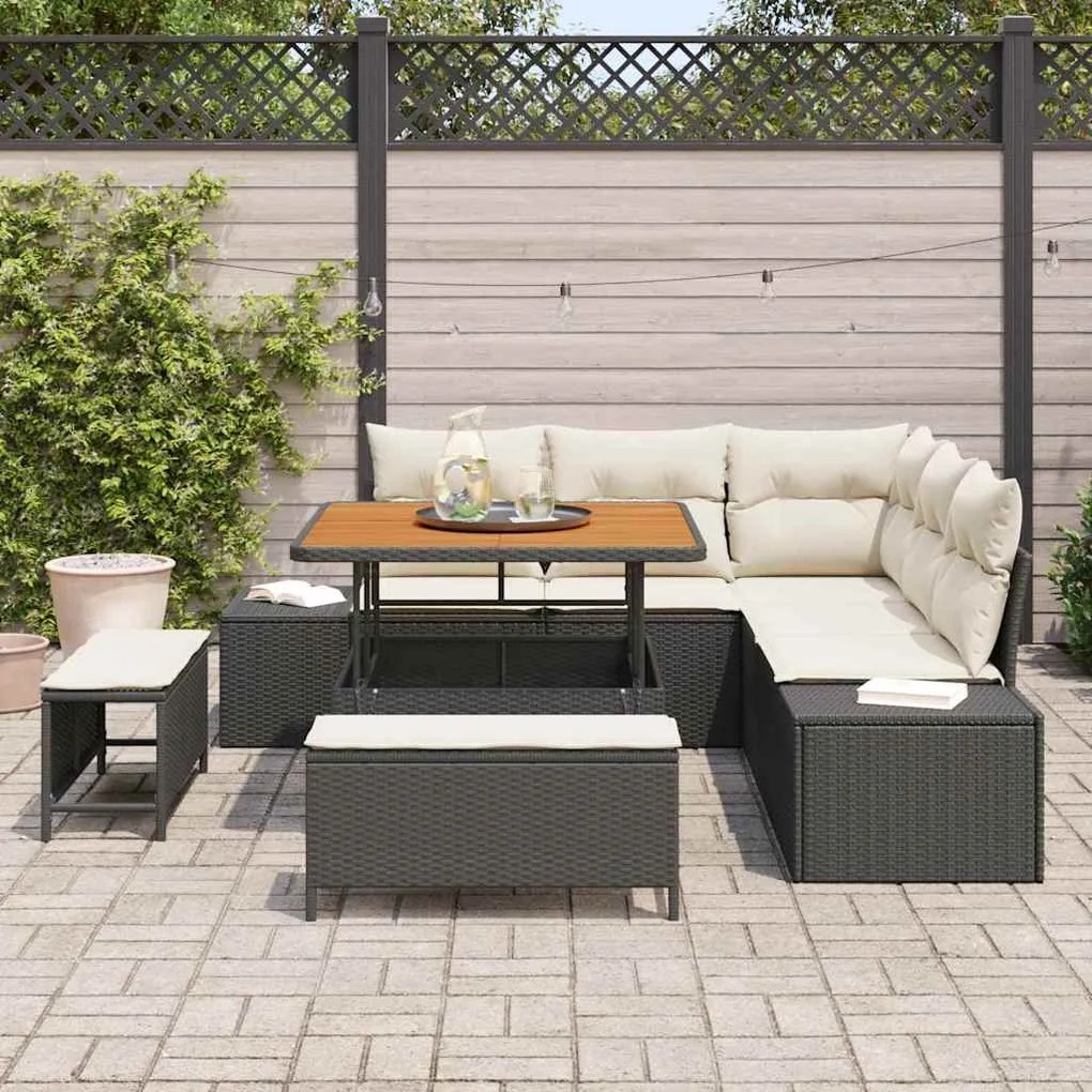vidaXL Σετ Καναπέ Κήπου με αποθήκευση 8 pcs Μαύρο Πολυ ράταν