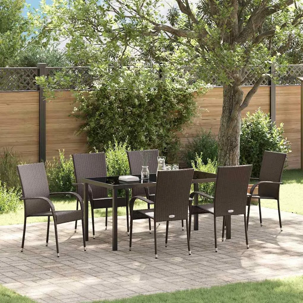 vidaXL Σέτ φαγητού για κήπο 7 pcs Καστανό Ράτα PE