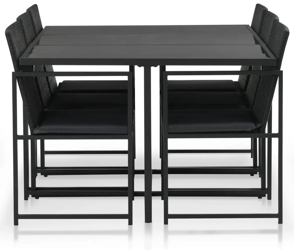 Σετ Τραπεζαρίας Εξ. Χώρου 7 τεμ. Μαύρο Συνθ. Ρατάν με Μαξιλάρια 44444