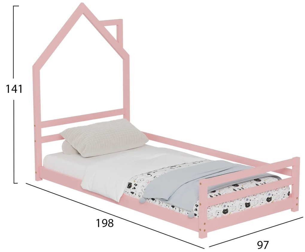 ΚΡΕΒΑΤΙ ΠΑΙΔΙΚΟ HOUSER HM676.06 τ.MONTESSORI ΞΥΛΟ ΠΕΥΚΟ ΡΟΖ- 190x90εκ