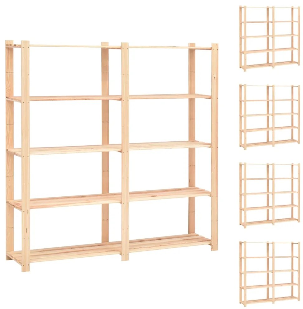 vidaXL Ραφιέρες 5 Επιπέδων 5 τεμ 500 κ 170x38x170 εκ Μασίφ Ξύλο Πεύκου
