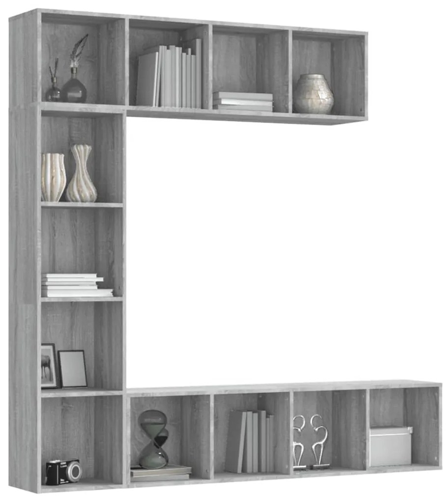 vidaXL Σετ Επίπλων Τηλ. / Βιβλιοθήκης 3Τεμ 180x30x180εκ Γκρι Sonoma