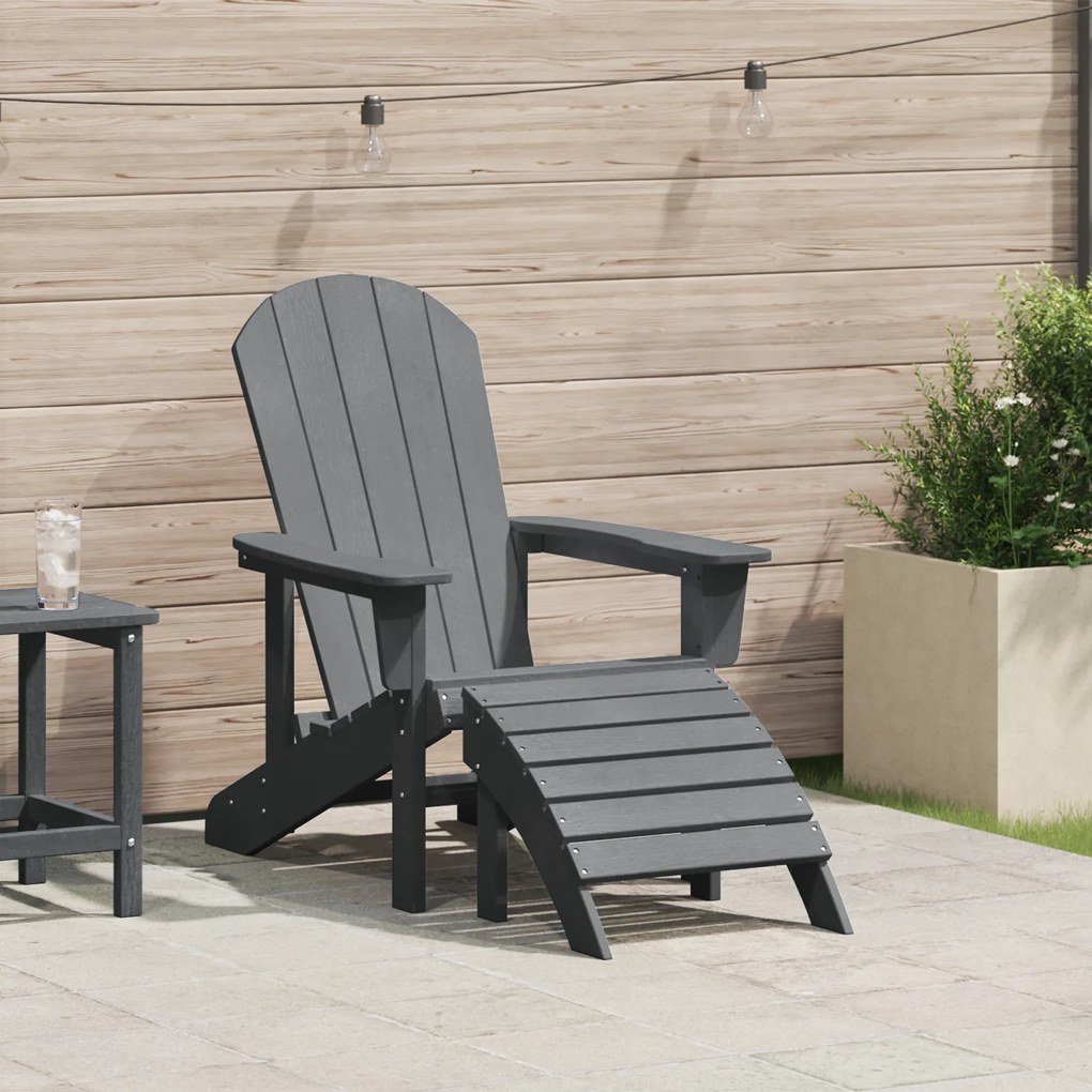 vidaXL Καρέκλα Adirondack με Υποπόδιο Ανοιχτό Γκρι HDPE
