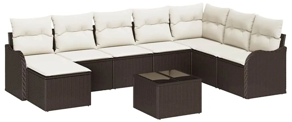 vidaXL Σετ Καναπέ Κήπου με μαξιλάρι 9 pcs Καφέ Πολυ ράταν