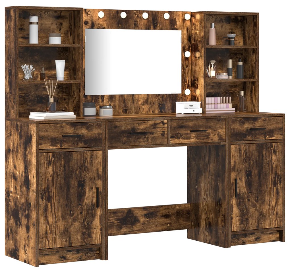 vidaXL Σετ Τραπεζιού Μακιγιάζ 3 pcs Καπνιστό Δρύς 78.5 x 41 x 135 εκ