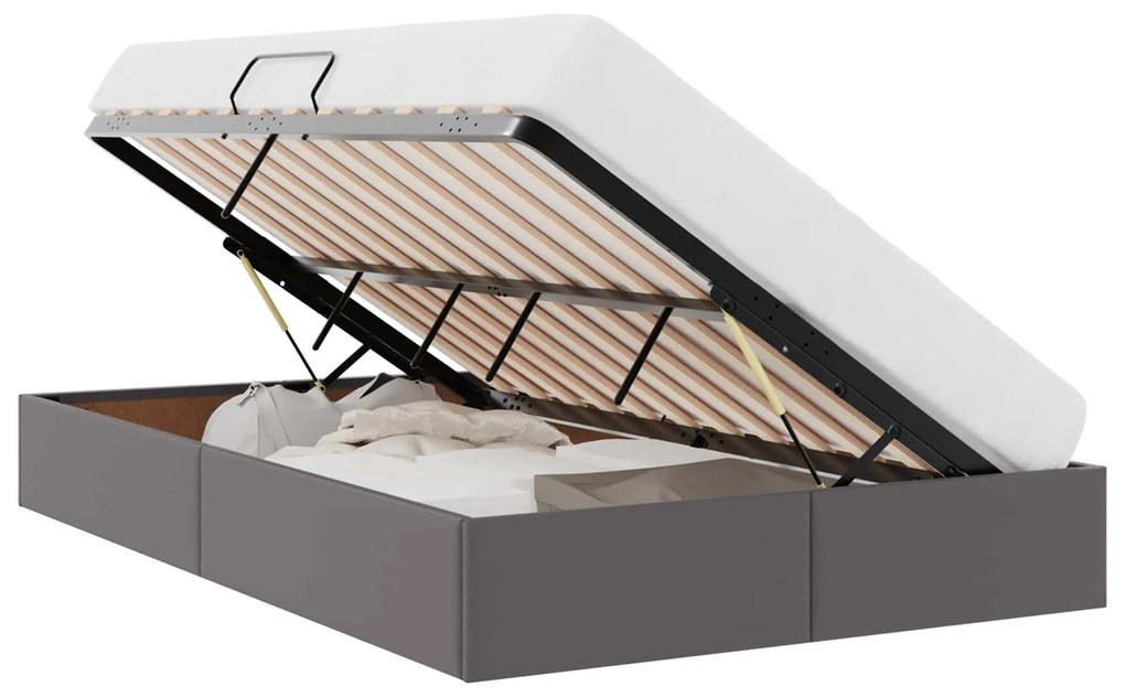 vidaXL Κρεβάτι Αποθήκης με στρώμα Γκρι 120 x 190 cm Τεχνητό δέρμα
