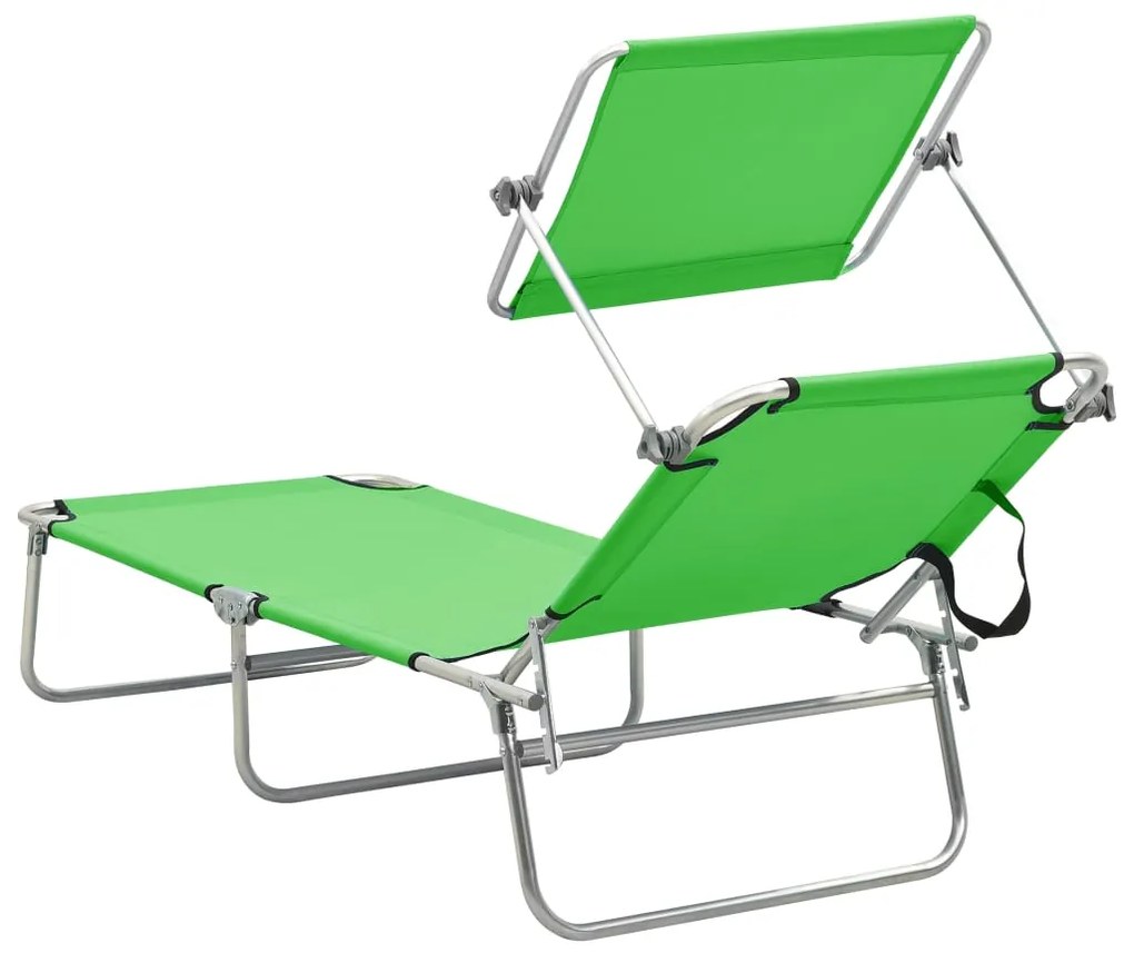 vidaXL Ξαπλώστρα Πτυσσόμενη Πράσινη Λαχανί Ατσάλινη με Σκίαστρο