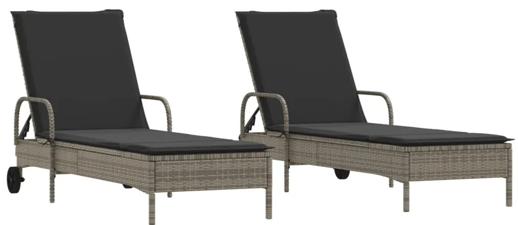 vidaXL Ξαπλώστρες 2 τεμ. Ανοιχτό Γκρι από Συνθετικό Ρατάν με Μαξιλάρια